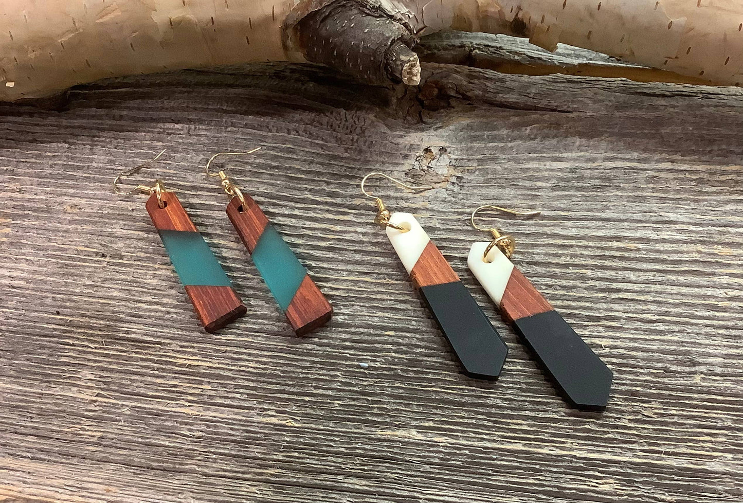 Earrings, dangle earrings, bar resin wood earrings: Faded pink