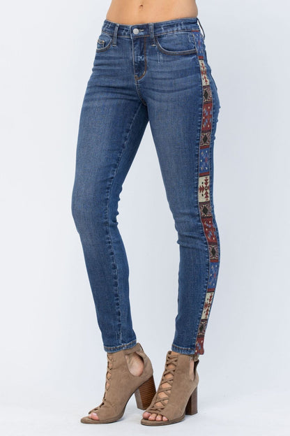 Judy Blue Mid-Rise Rad Embellishment Western Print Relaxed Fit Jeans