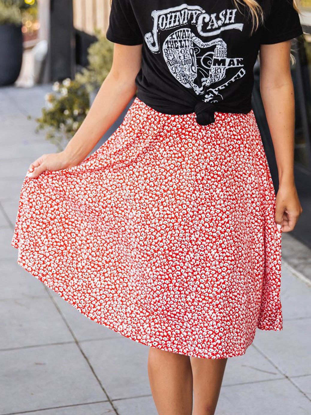 Floral A-line Knee Length Laura Skirt: Green