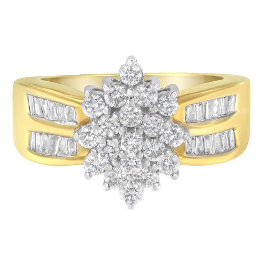 10K Yellow Gold 1.0 Cttw Marquise Composite Diamond Cluster Cocktail Ring (H-I Color, Si2-I1 Clarity) - Size 7