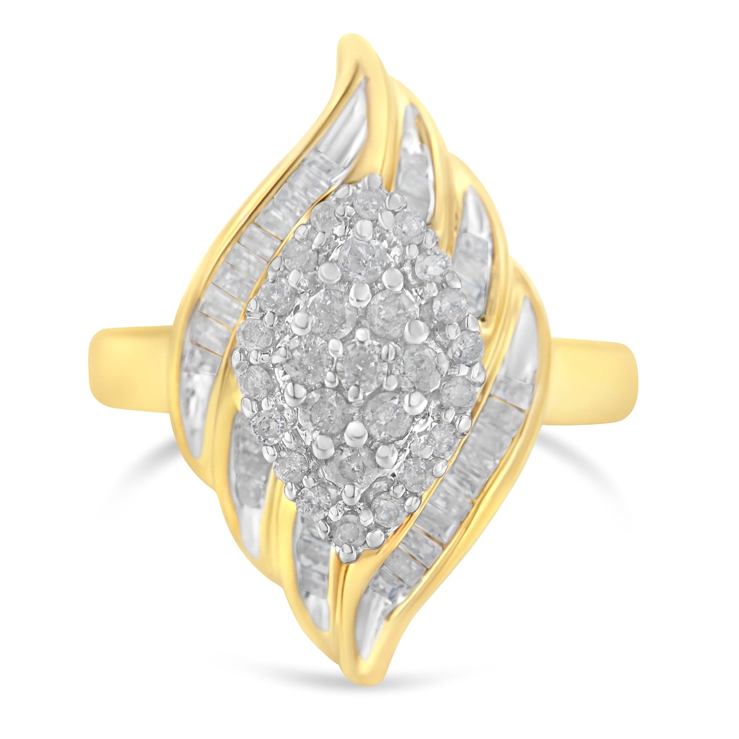 10K Yellow Gold Plated .925 Sterling Silver Diamond Cocktail Ring (3/4 Cttw, I-J Color, I2-I3 Clarity) - Size 7