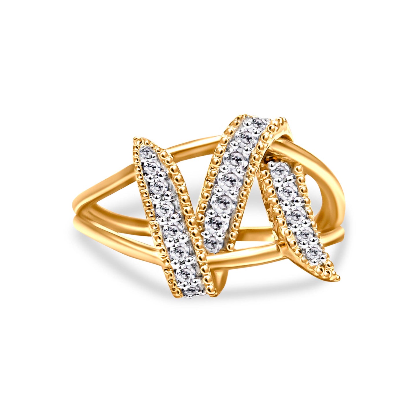 14K Yellow Gold Plated .925 Sterling Silver 1/4 Cttw Diamond Interlocking Bypass Ring (I-J Color, I1-I2 Clarity) - Size 9