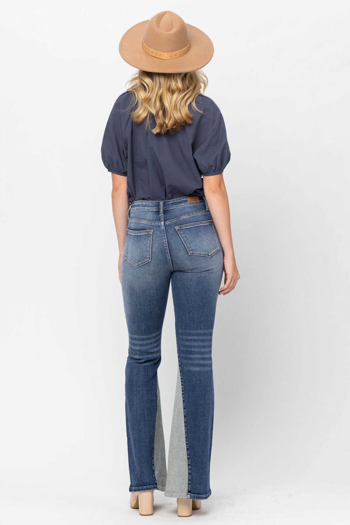 Judy Blue Mid-Rise Two Tone Panel Flare Jeans