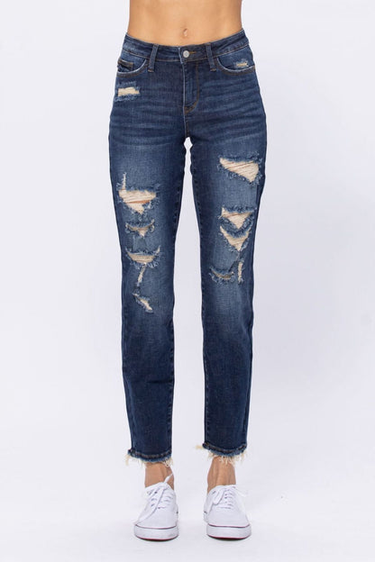 Judy Blue Mid-Rise Distressed Boyfriend Jeans