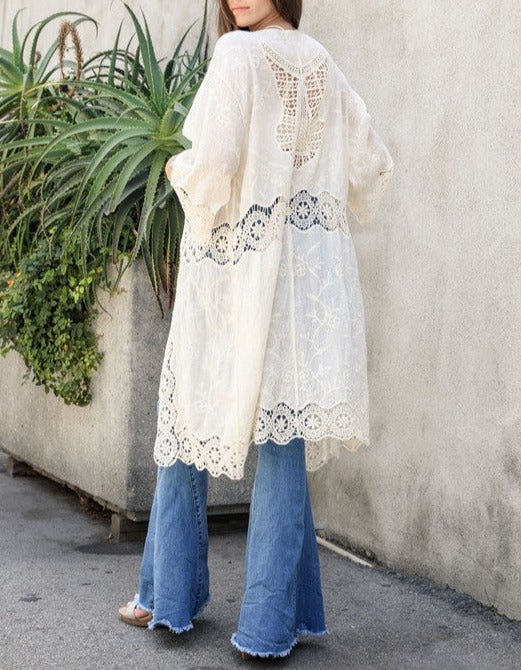 Crochet Open Patch Longline Kimono