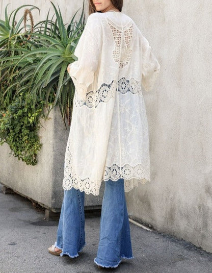 Crochet Open Patch Longline Kimono