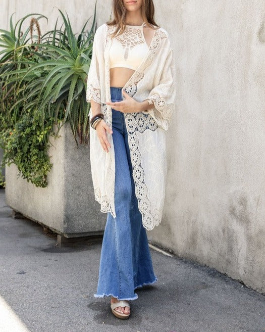 Crochet Open Patch Longline Kimono