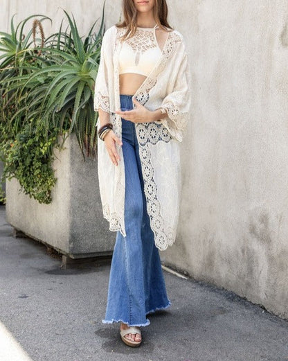 Crochet Open Patch Longline Kimono