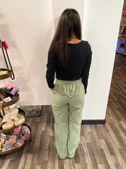 Sage Elastic Waist Parachute Pants