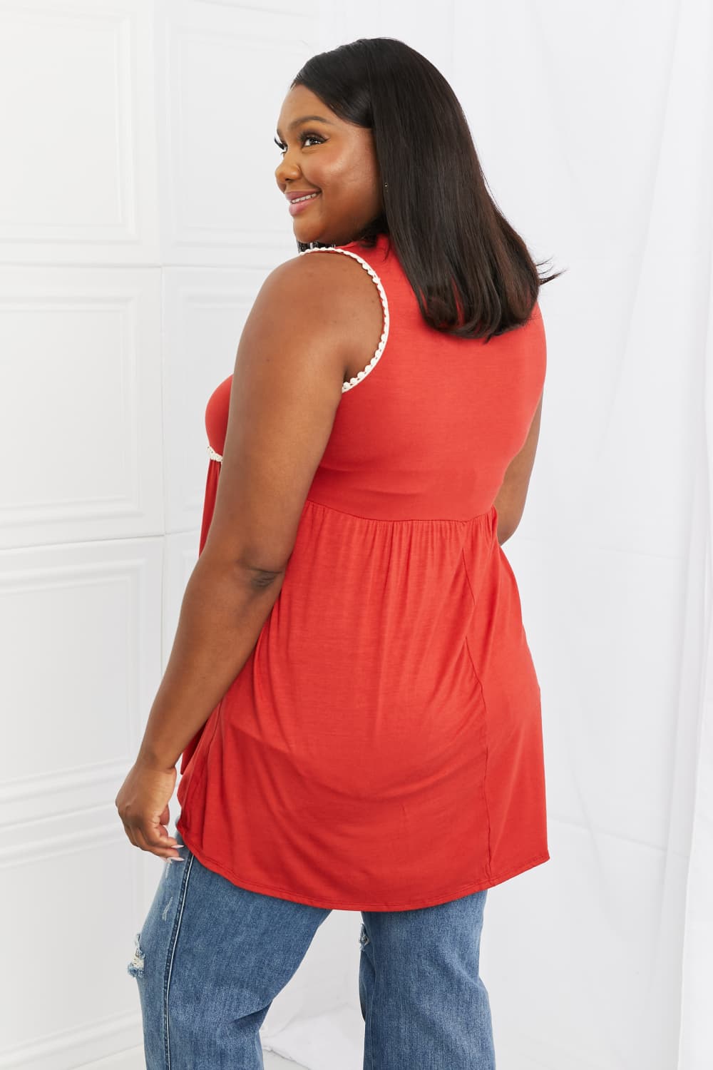 Celeste Next to You Full Size Lace Detail Sleeveless Top in Rust