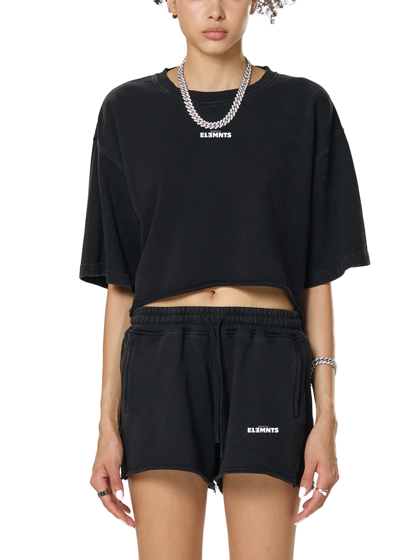ESSNTIAL ELEMNTS Women's 280G Washed Raw Edge Crop