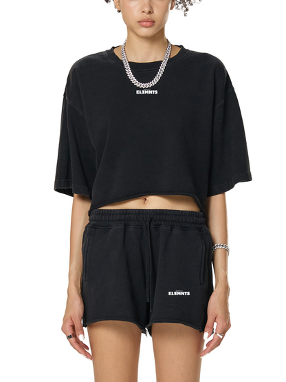 ESSNTIAL ELEMNTS Women's 280G Washed Raw Edge Crop
