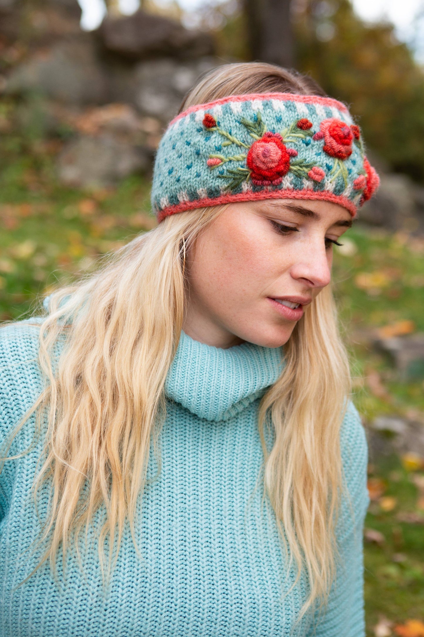 Aubrey  - women's wool knit headband: Begonia