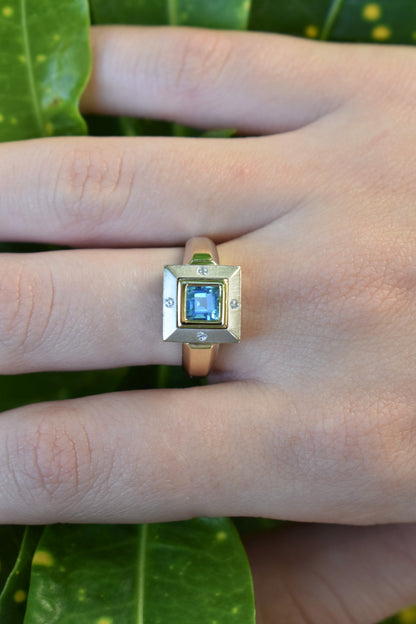 14kt 2-tone Blue Topaz & Diamond Ring