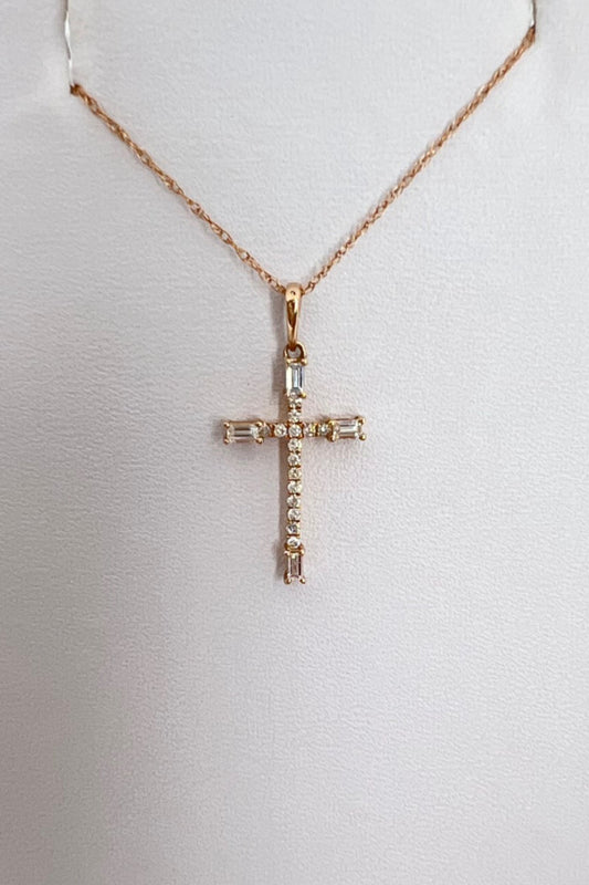 14kt R/Gold Diamond Cross Necklace