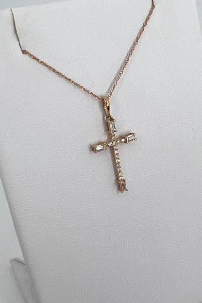 14kt R/Gold Diamond Cross Necklace