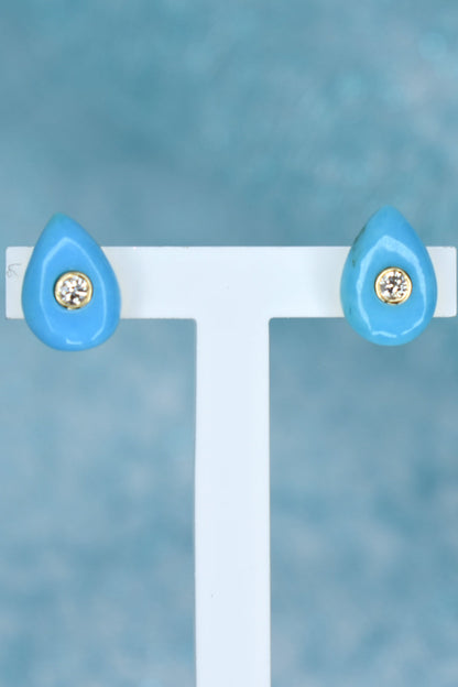 14kt Yellow Gold Turquoise & Diamond Earrings