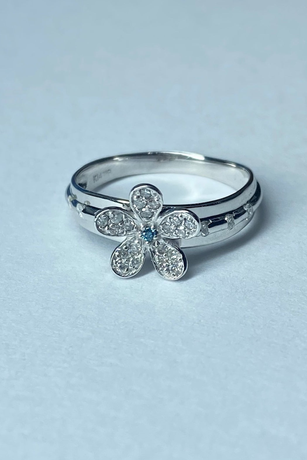 14kt W/Gold Blue & White Diamond Ring