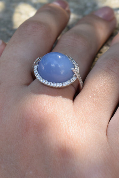 14kt White Gold Chalcedony & Diamond Ring