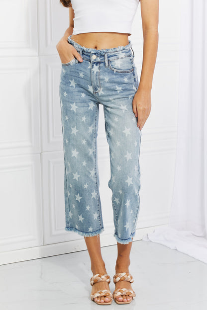 Judy Blue Full Size Parker Star Print Crop Straight Jeans