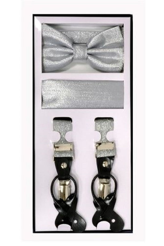 Metallic Silver Suspender Set