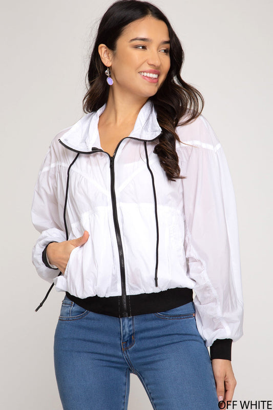 Long sleeve hooded zip up windbreaker