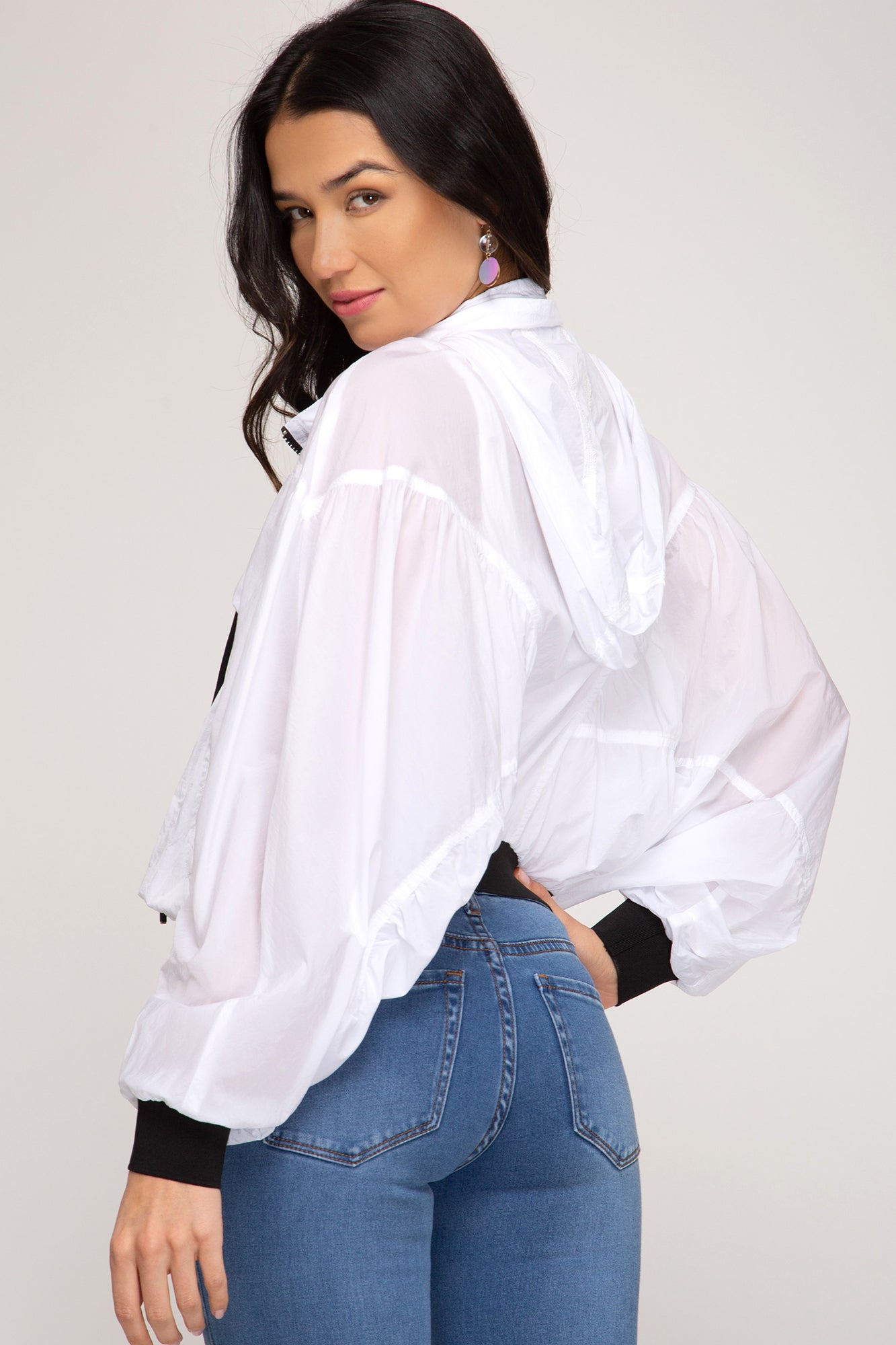 Long sleeve hooded zip up windbreaker