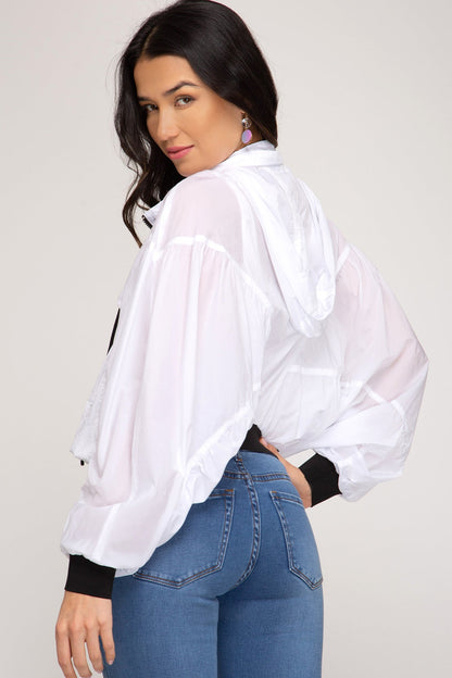 Long sleeve hooded zip up windbreaker