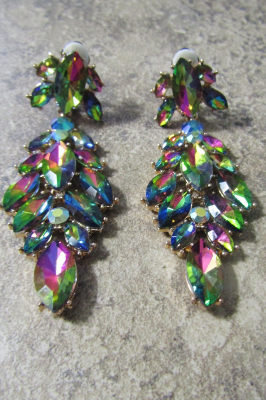 ELEGANT STONE DROP AB CLIP EARRING