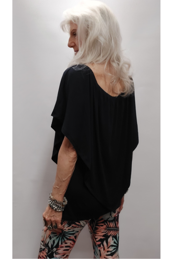 Convertible Elasticized Neckline Top - Navy