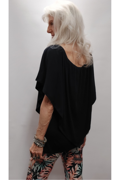 Convertible Elasticized Neckline Top - Navy