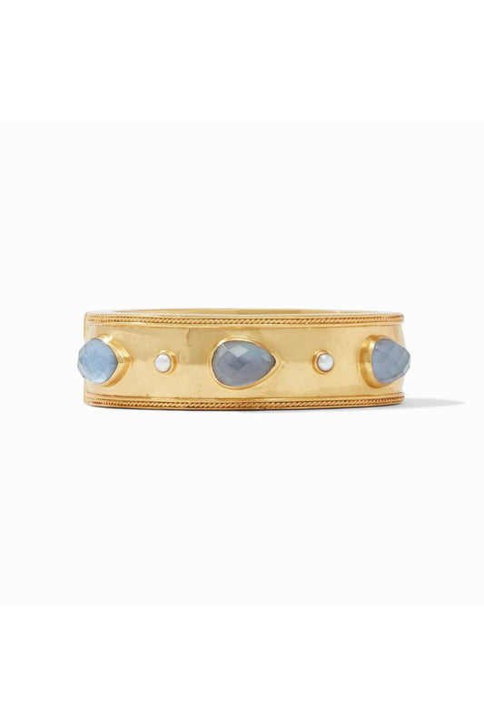 Cassis Statement Hinge Bangle-Gold/Iridescent Slate Blue w/ Pearl Accents