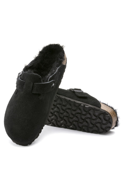 Birkenstock Boston Shearling VL/Fell Suede Leather in Black
