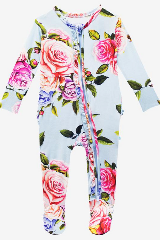 Country Rose Ruffled Zipper Footie