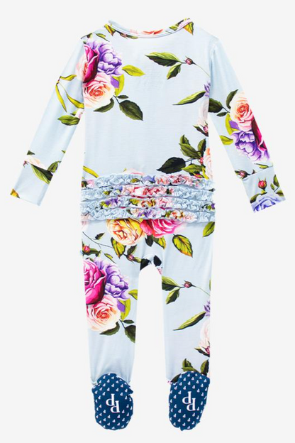 Country Rose Ruffled Zipper Footie