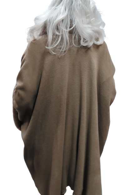 Knit Cape/Poncho Trimmed in Luxurious Faux Fur