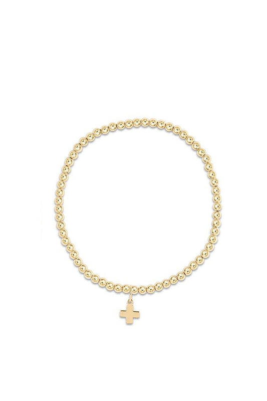 Classic Gold 3mm Bead Signature Cross Charm Bracelet