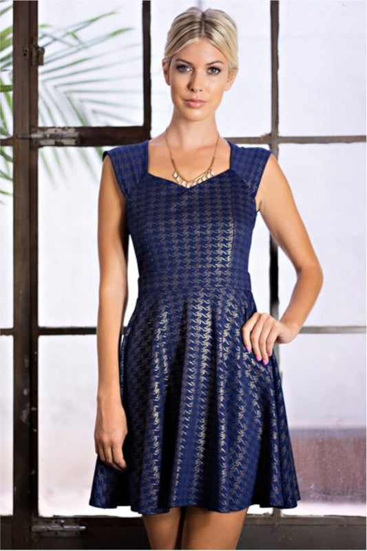 Metallic Houndstooth Flare Dress