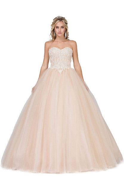 Champagne Strapless Beaded Bridal Ball Gown