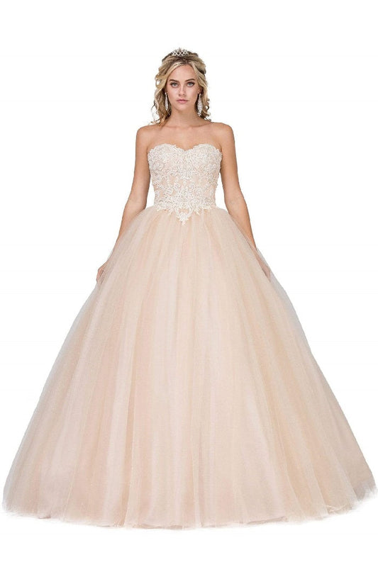Champagne Strapless Beaded Bridal Ball Gown