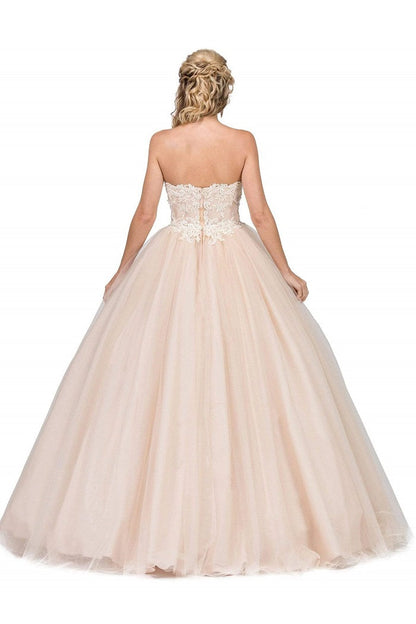 Champagne Strapless Beaded Bridal Ball Gown