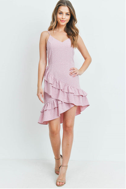 Ruffles Asymmetrical Strap Dress