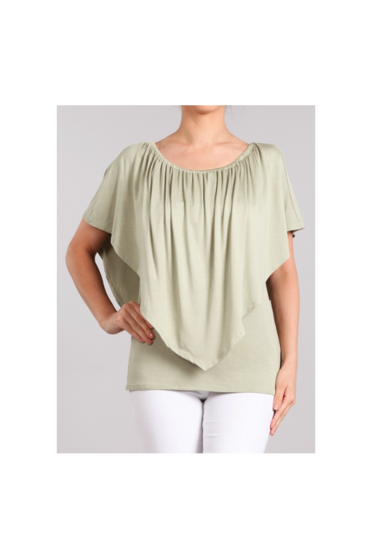 Convertible Elasticized Neckline Top - Sage