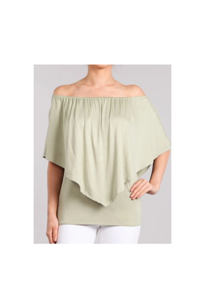 Convertible Elasticized Neckline Top - Sage
