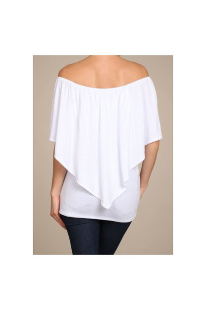 Convertible Elasticized Neckline Top - White