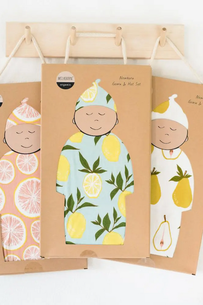 Milkbarn Newborn Gown & Hat Set