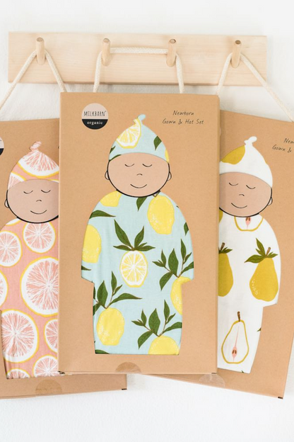 Milkbarn Newborn Gown & Hat Set