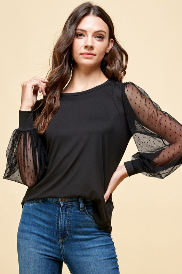 Solid Top with Sheer Detailed Sleeves