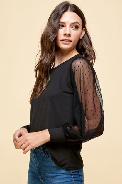 Solid Top with Sheer Detailed Sleeves