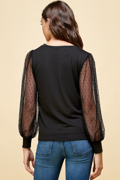 Solid Top with Sheer Detailed Sleeves